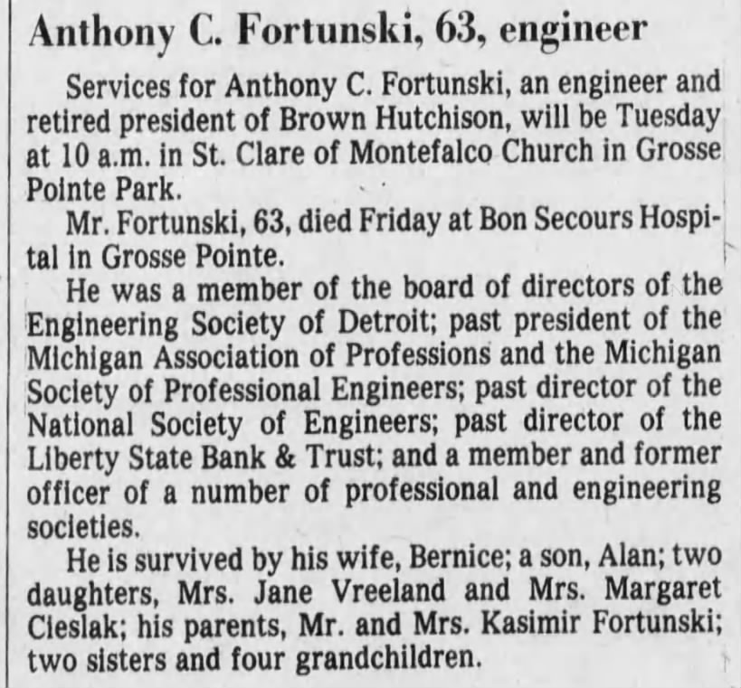 1980 Obituary Anthony C. Fortunski