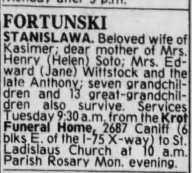 Stanislawa Fortunski Obituary