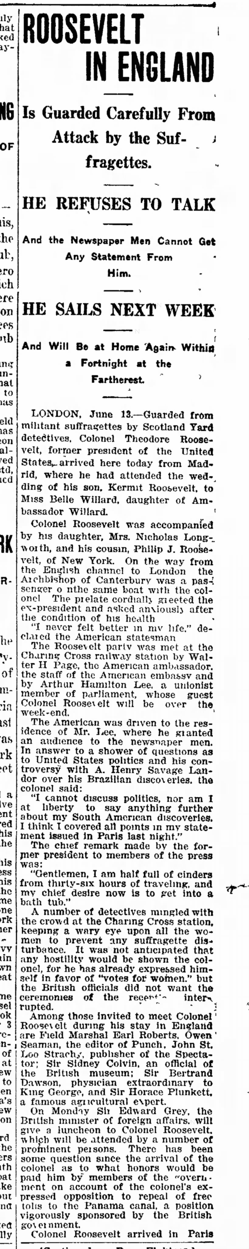 The Fort Wayne News roosevelt reception13 June 1914