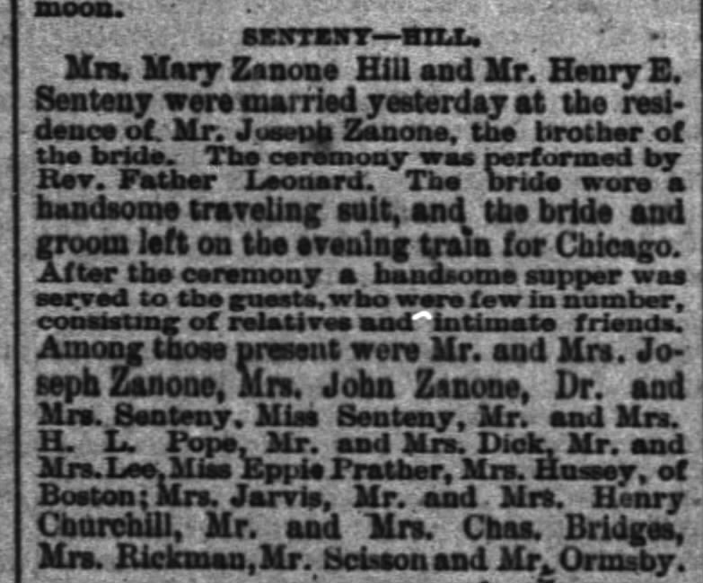 Henry Senteny wedding 1883