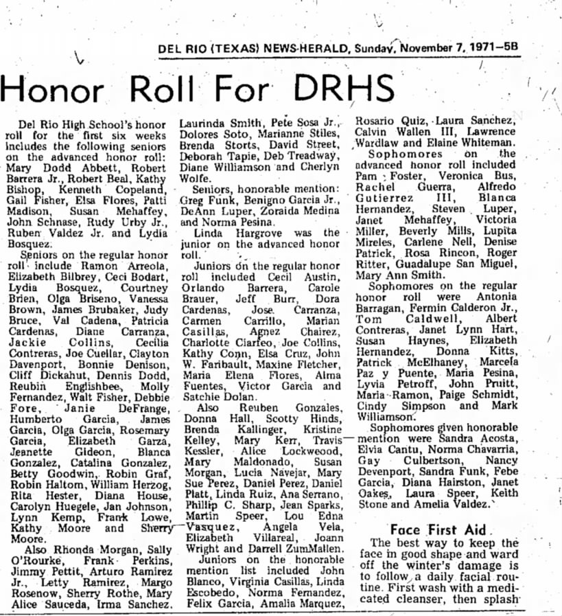 Honor Roll Martin and Laura 7Nov 1971