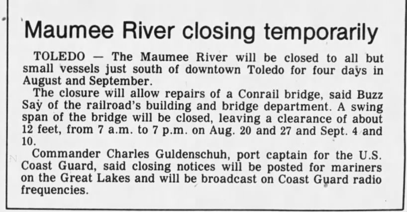 1985 Maumee River bridge closure for repairs