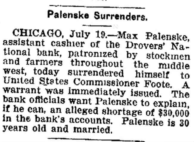 Palenske,Max - Palenske Surrenders - Fort Wayne News, Indiana, 19 July 1915