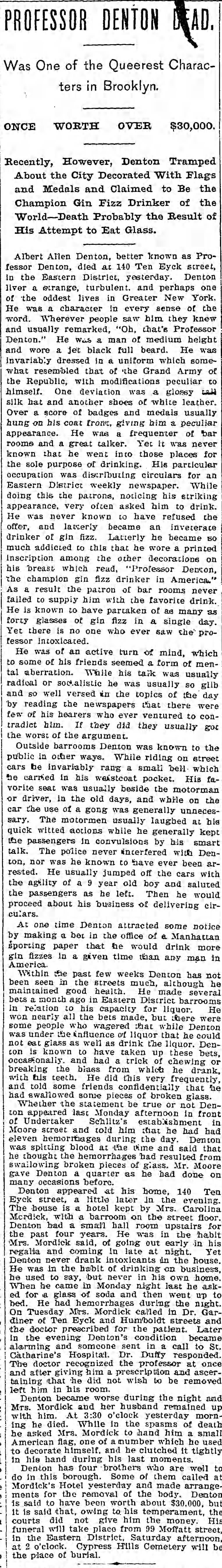 1898.10.06 (Thu) The Brooklyn Daily Eagle - Barflies - 'Professor Denton'