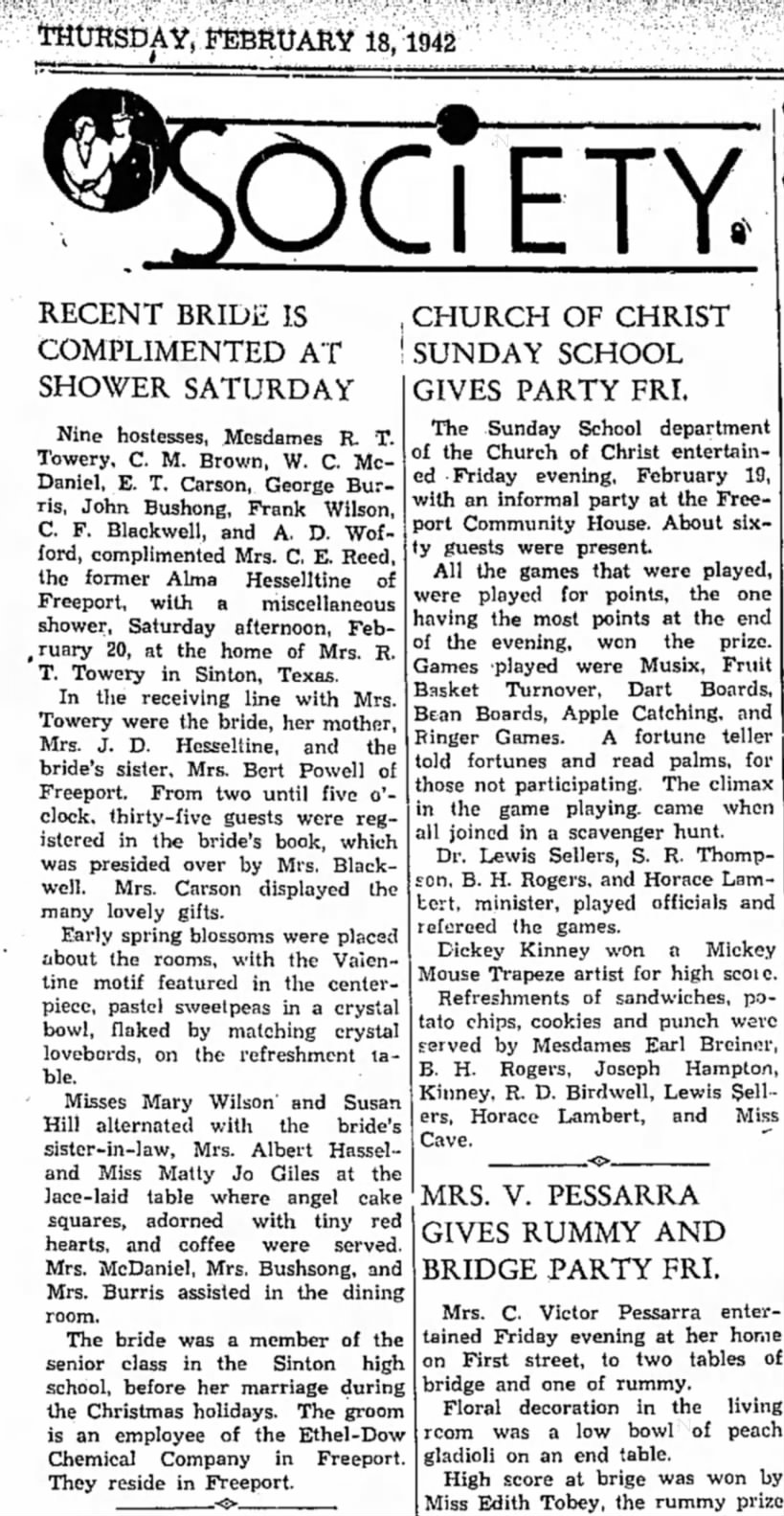 Feb 1943 - Alma Hesseltine Bridal Shower