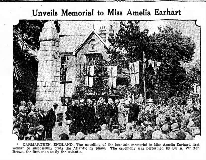 Unveils memorial to miss amelia earhart