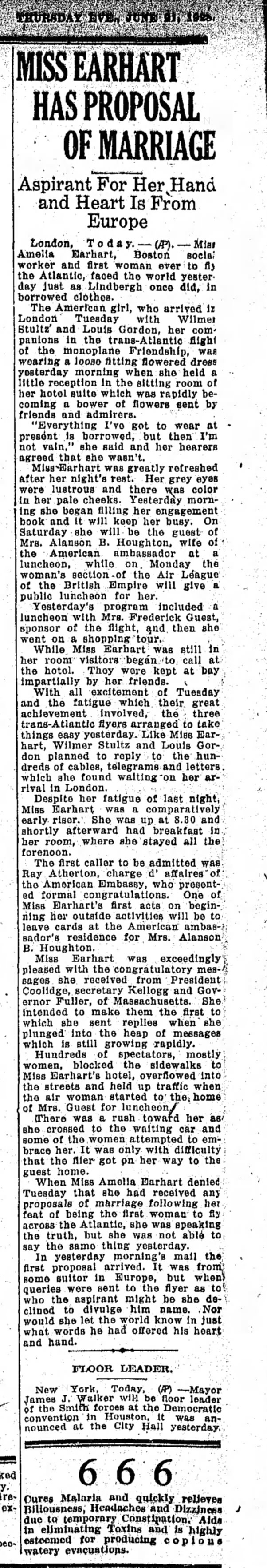 Miss earhart has proposal of marriage