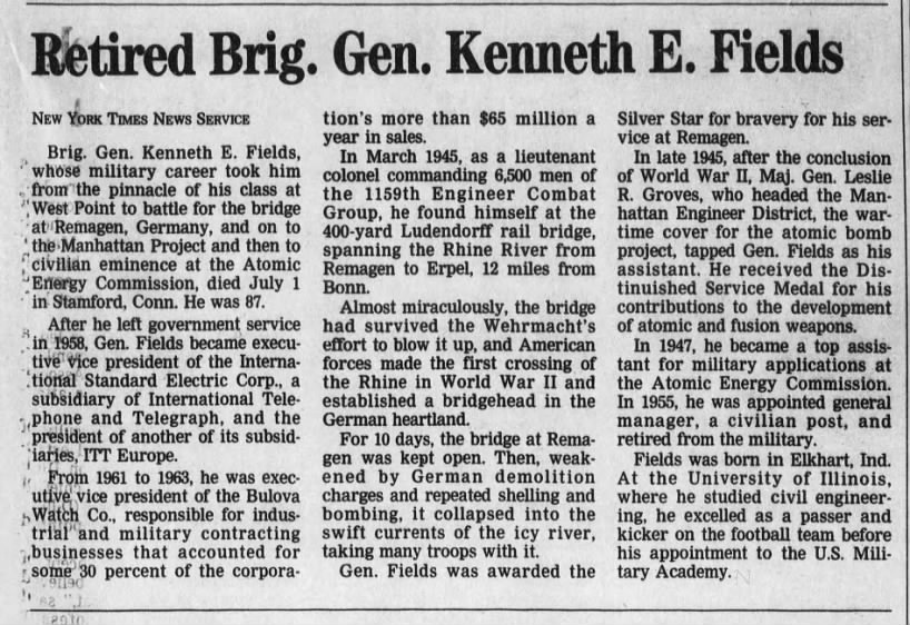 Retired Brig. Gen. Kenneth E. Fields obit