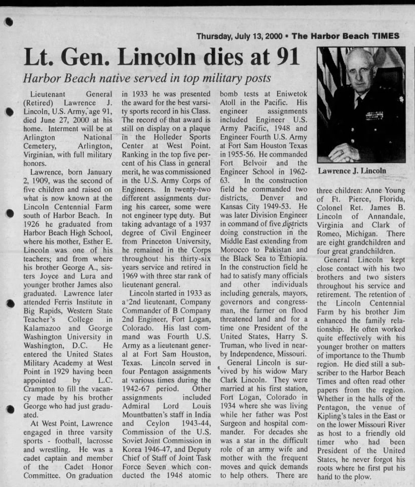 Lt. Gen. Lincoln dies at 91