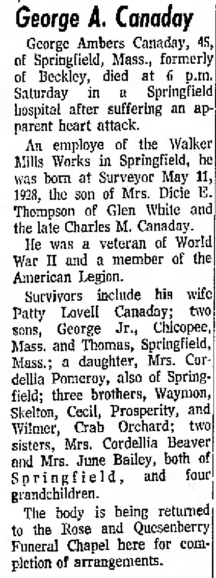 Canaday, George Ambers, Obituary