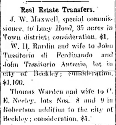 Warden, Thomas & Wife, 1916 Real Estate Transfers  to C E Neeley