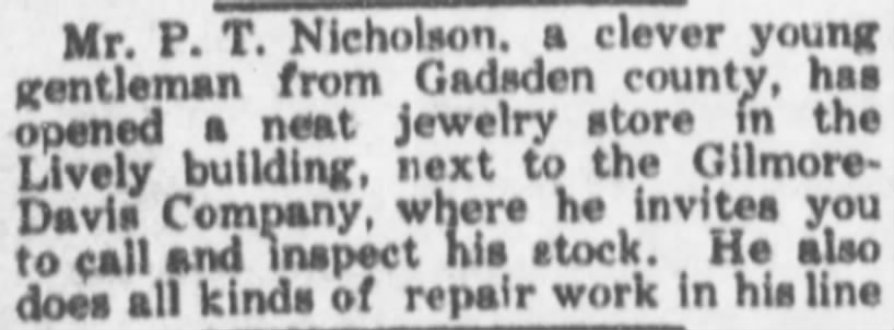 Nicholson, Paul, opening jewelry store, Weekly True Democrat, 10 Mar 1905, p. 8