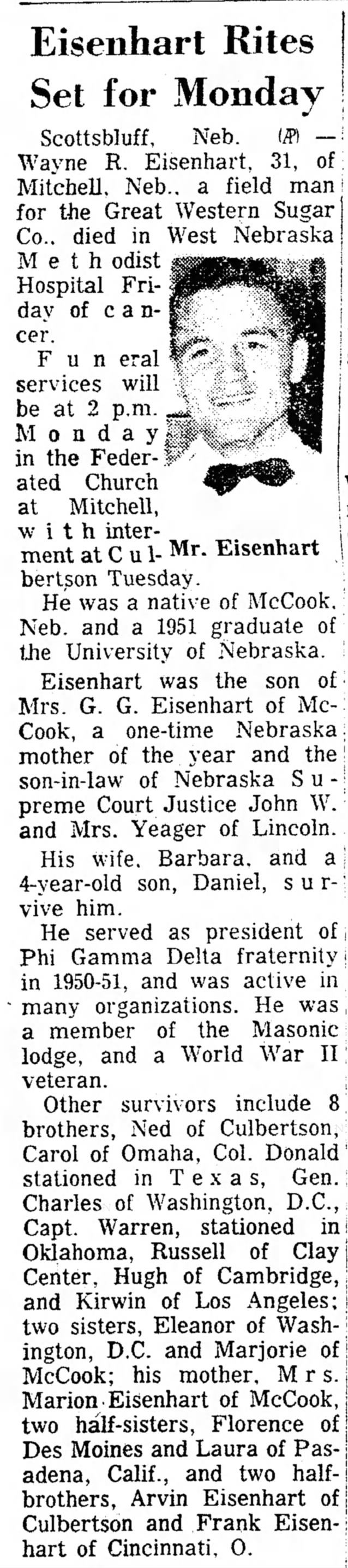 Wayne R Eisenhart obituary (Scottsbluff, NE)