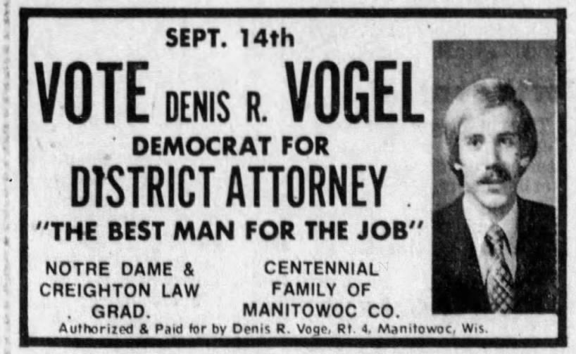 03 Sep 1976 Denis R Vogel Centennial Family of Manitowoc County