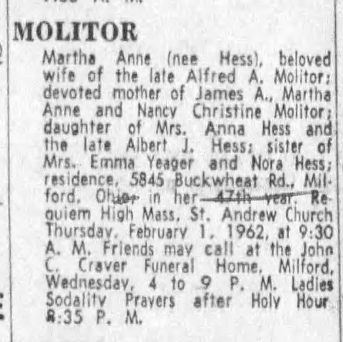 Martha (Hess) Molitor - obituary