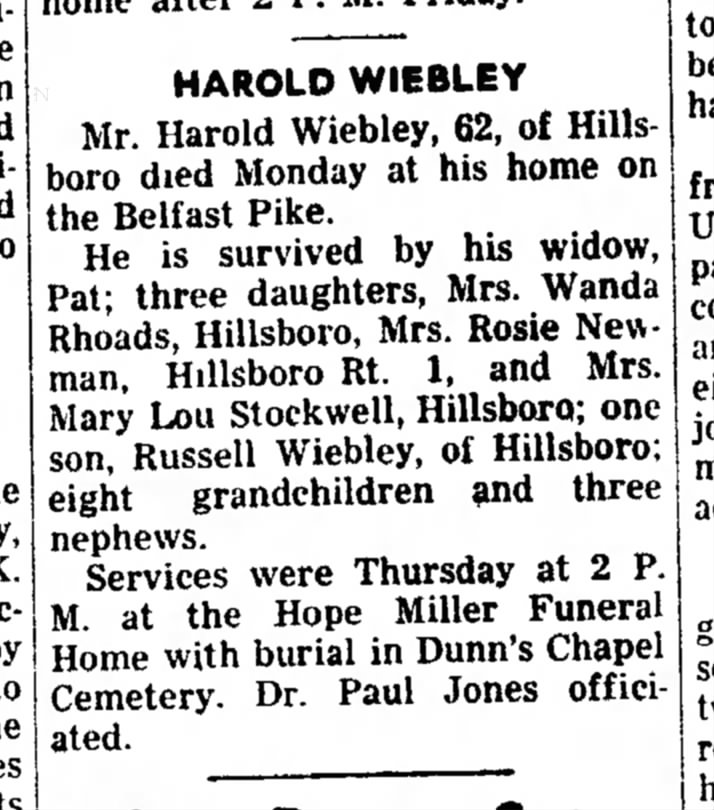 Harold Weibley - Obituary