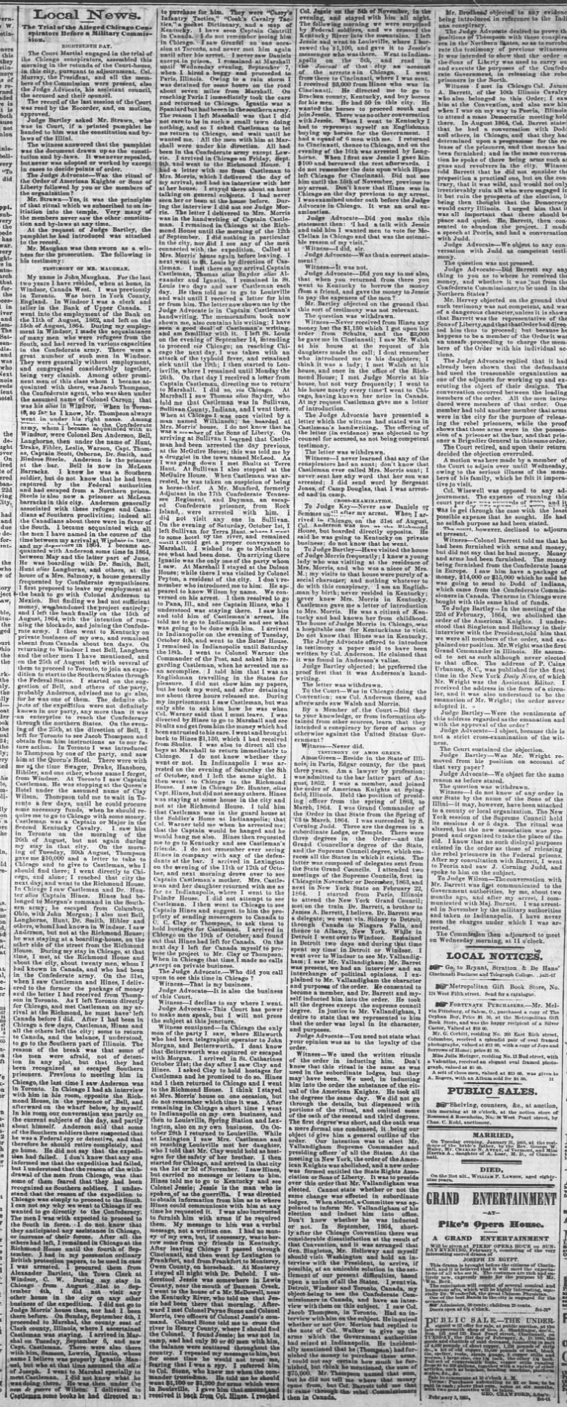 Military Trial of the Alleged Chicago Conspirators at Cincinnati - 1865