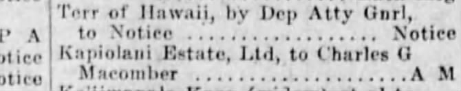 Hawaiian Gazette, 13 Jun 1913, p6; another indication of Macomber's link to Royalty