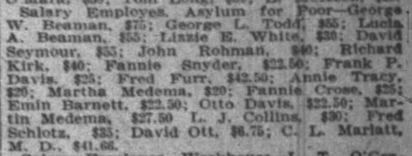 David Ott - allowances made by County Commissioners
Indpls News 20 Jun 1912