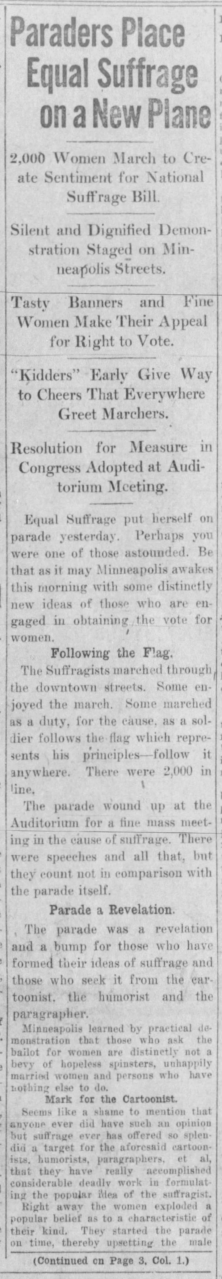 Paraders place equal suffrage on a new plane, pg 1