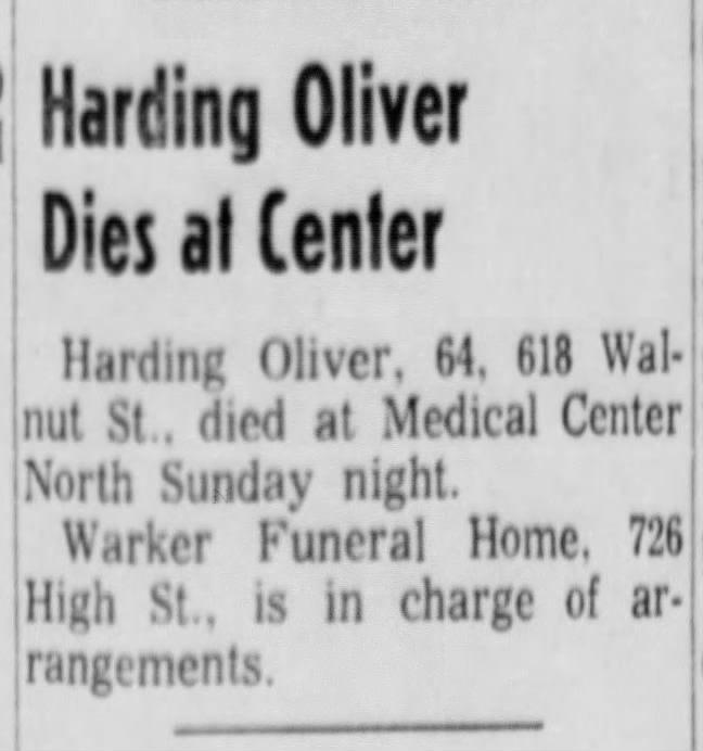 Harding Oliver death notice