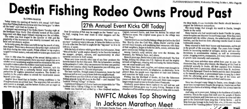 Destin Fishing Rodeo Owns Proud Past Oct 1 1975