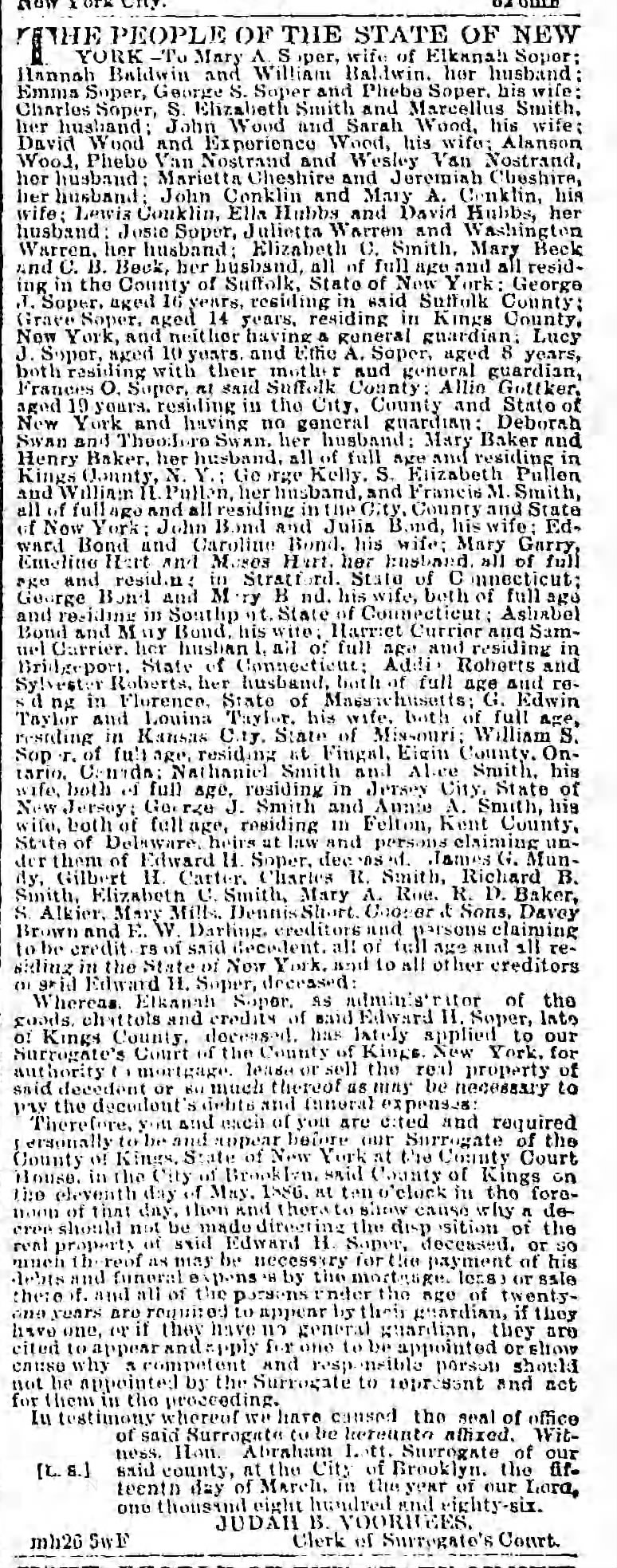 Legal notice 1886, Henry and Mary Baker