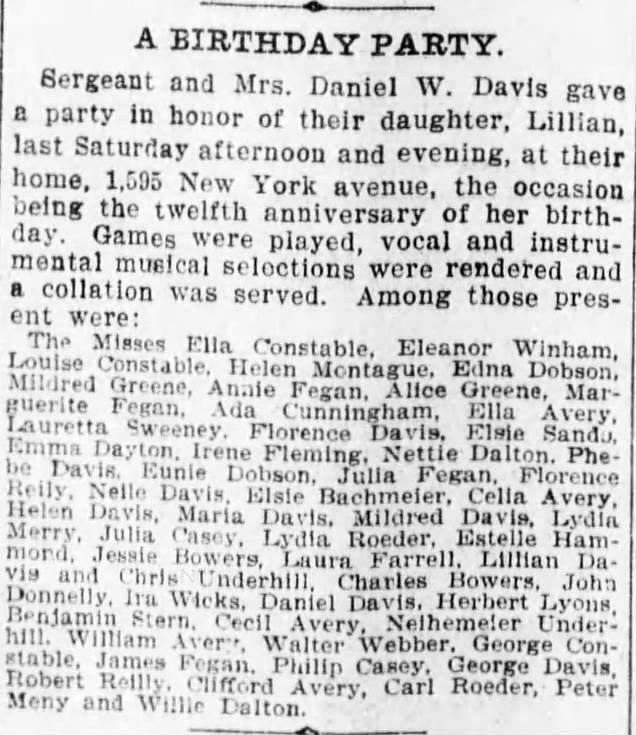 Daniel W. Davis party for daughter Lillian, 1904