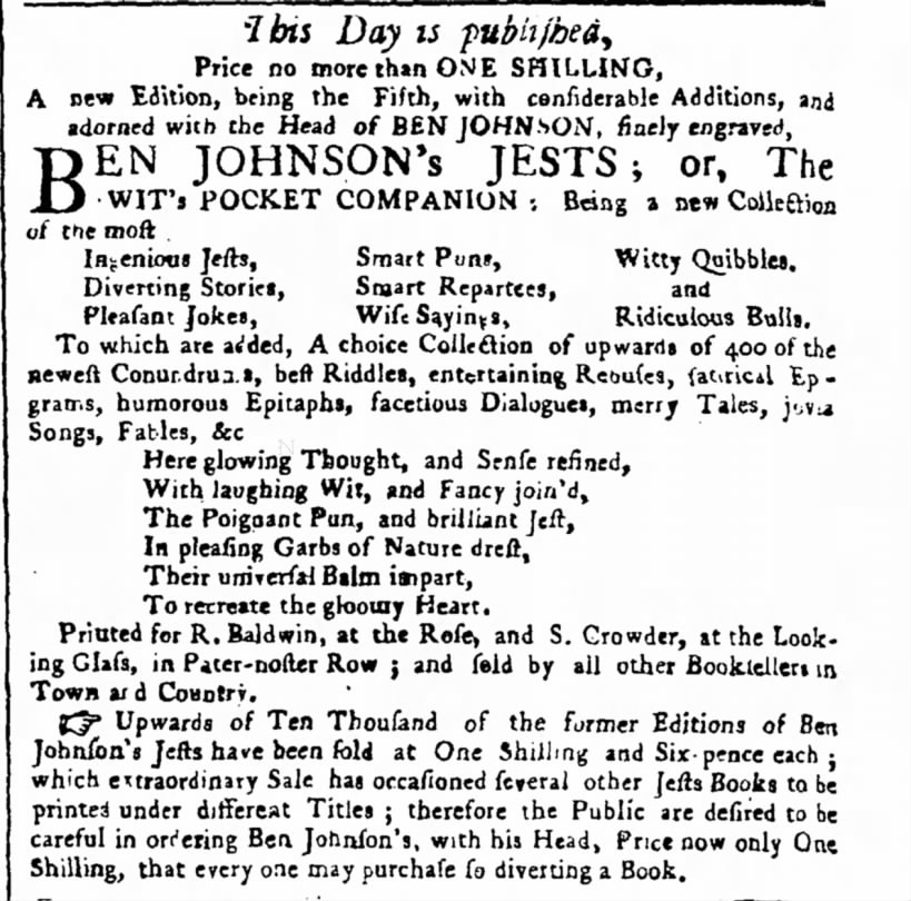 BEN JOHNSON's Jests - 1761 - London