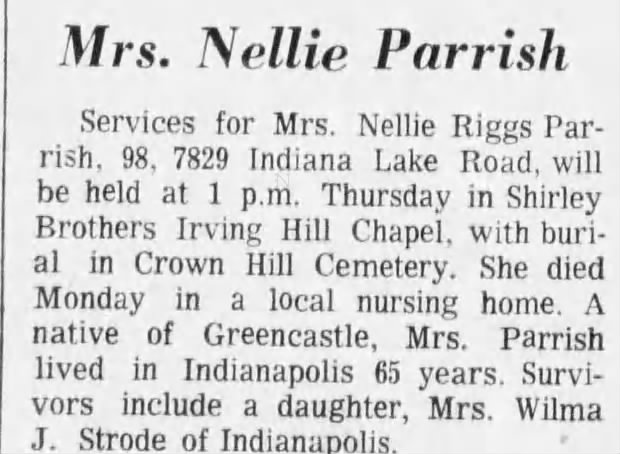 Obituary for Nellie Riggs Parrish (Aged 98)