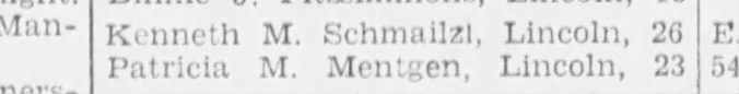 Kenneth & Patricia Schmailzl marriage Licenses in Marysville, Kansas Jul 4, 1946