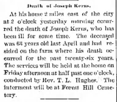Joseph Kerns Death notice