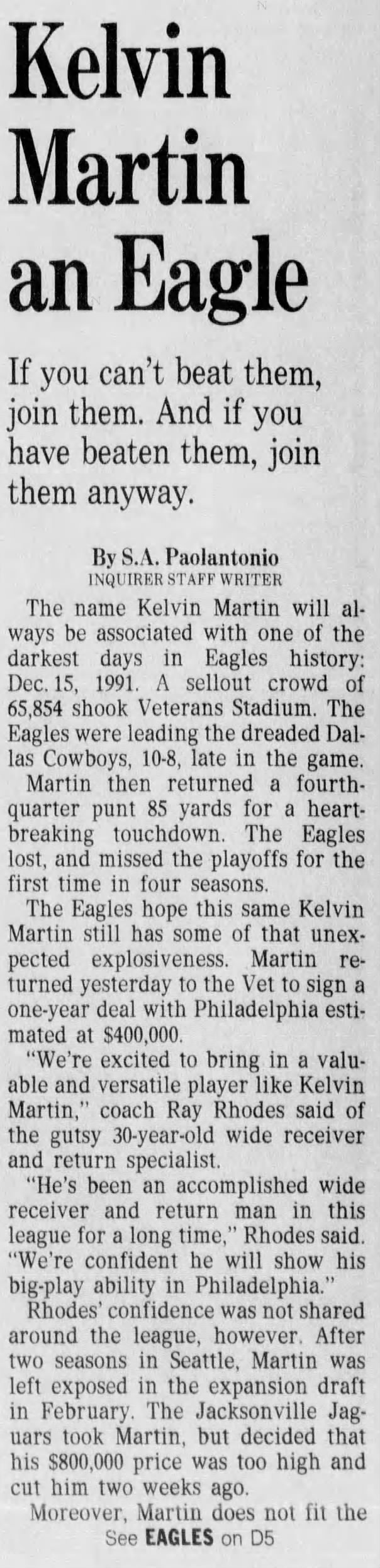 Kelvin Martin an Eagle