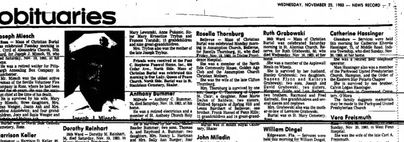 Wednesday November 23, 1983 News Record obituary