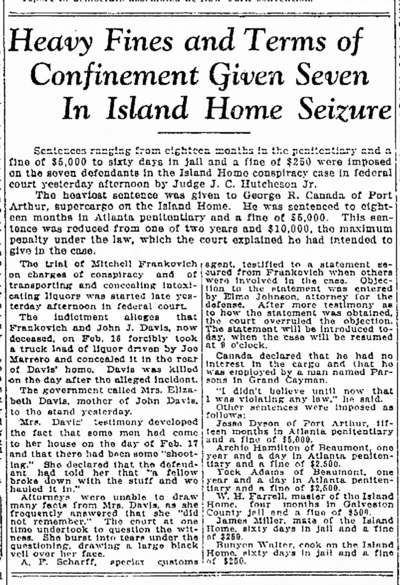 Island Home - sentences 1924