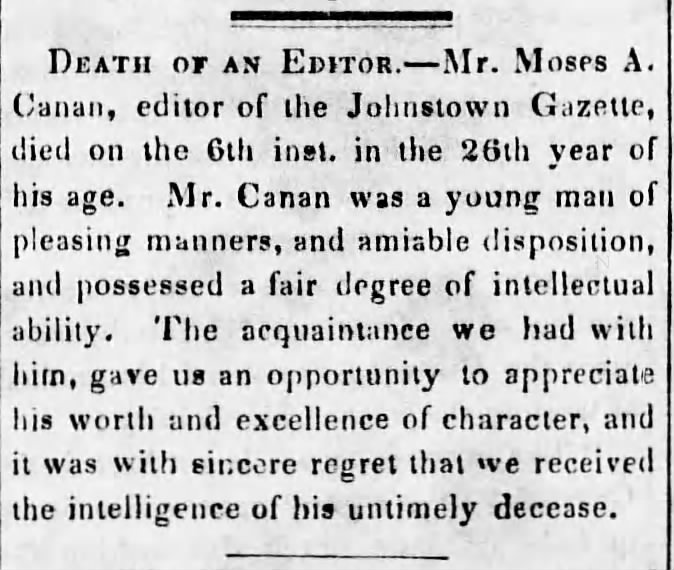 DEATH OF AN EDITOR--Mr. Moses A. Canan
                                                             