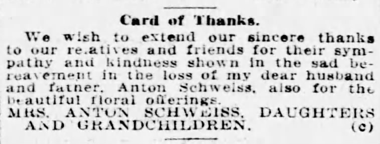 Anton Schweiss, Jr., Post Dispatch, 16 Feb 1919, p. 79