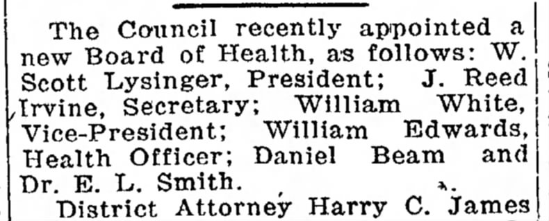 William Edwards, health officer-Bedford Gazette-p.1-3 June 1921