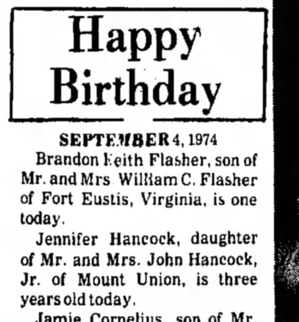 Jennifer Hancock B'day-TDN-p.10-4 Sep 1974