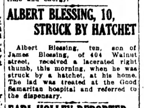 Albert Blessing injured-Lebanon Daily News-p.3-19 Sep 1931