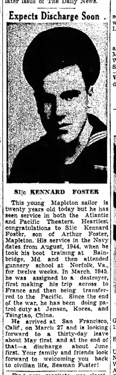Kennard Foster-Navy-TDN-p.8-10 Apr 1946