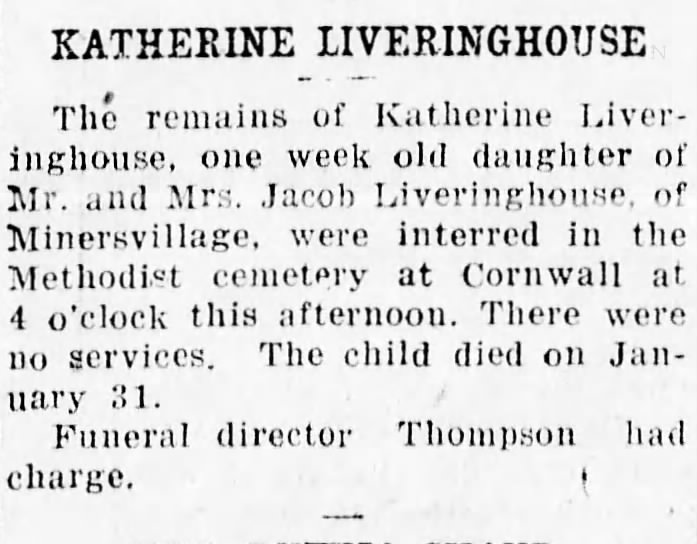 Katherine Liveringhouse-Evening Report, Lebanon PA-02 Feb 1922
