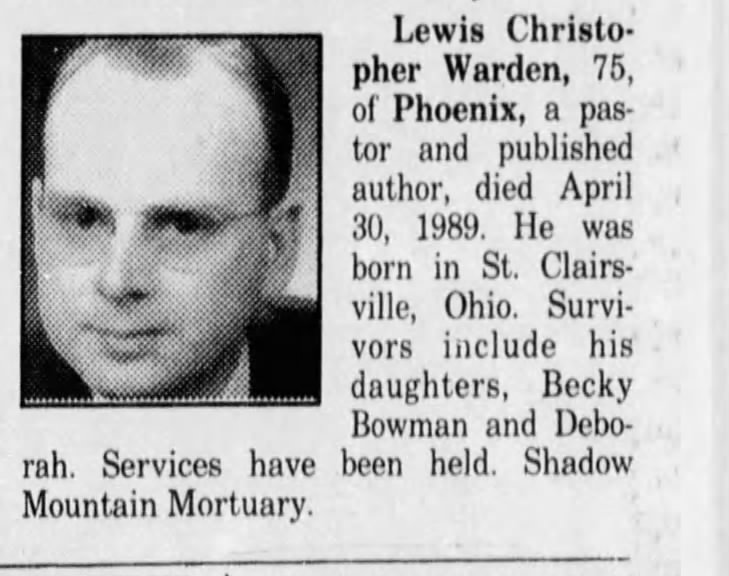 Lewis  Christopher Warden D. April 30, 1989   Arizona Republic of Phoenix May 7, 1989 Paper