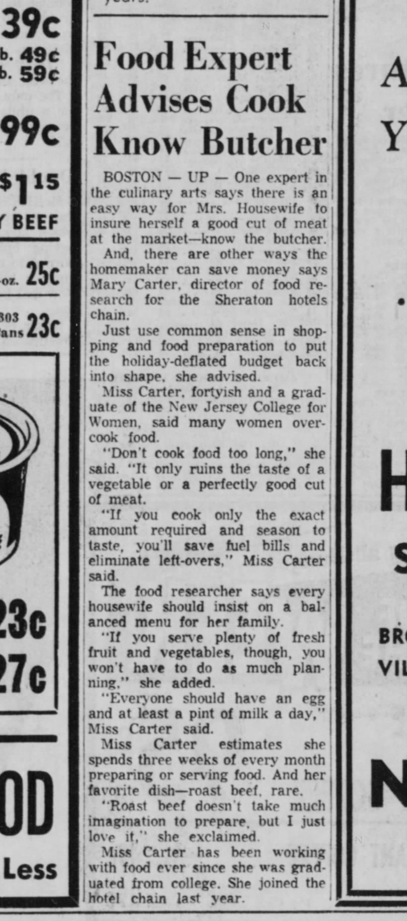 Jan 28 1955 Mary Carter of Sheraton in Waco newspaper