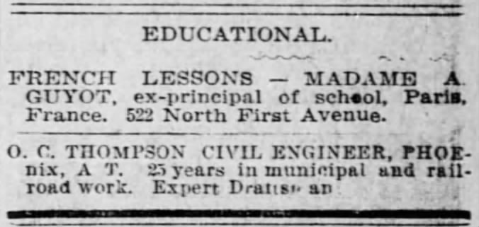 Educational Classified Ad, Arizona Republican 3 (Nov. 20, 1899).