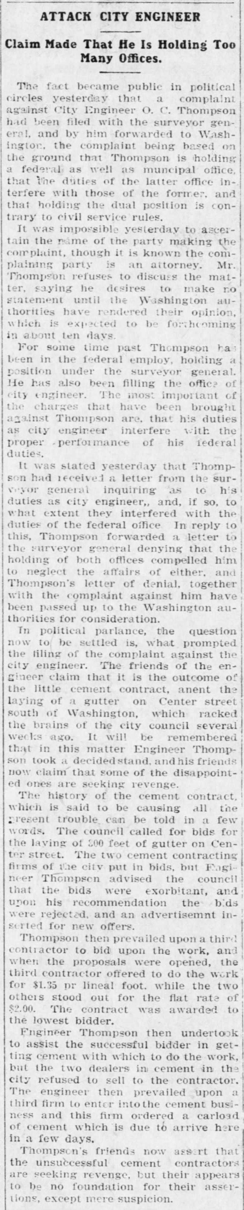 Attack City Engineer, Arizona Republican 5 (March 5, 1904).
