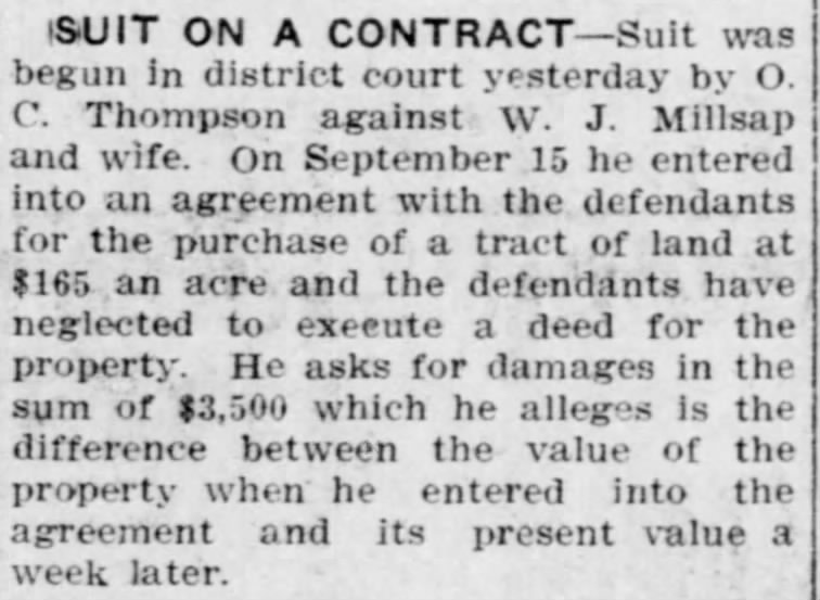 Suite on a Contract, Arizona Republican 6 (Sept. 24, 1910).