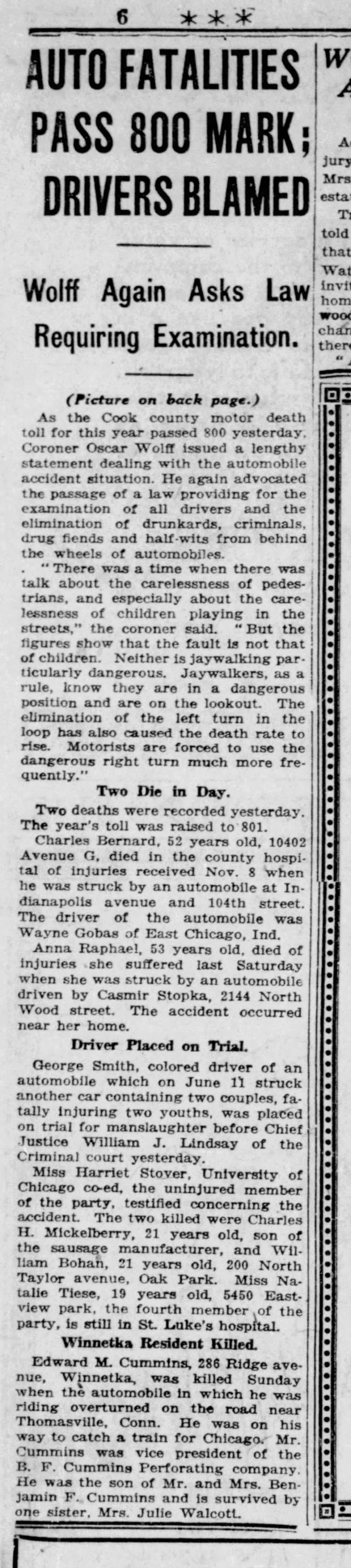 P6 C1 Mickelberry death, Chicago Daily Tribune, 23Nov1926; George Smith on trial