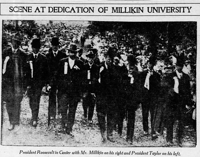 MILLIKIN, JAMES_Revisit MU Dedication with Roosevelt_The Decatur Herald_03MAR, 1909, Wednesday p1
