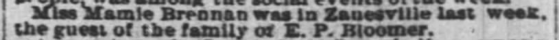 The Cincinnati Enquirer, 23 Mar 1885 (Mamie Brennan visiting E P Bloomer family)